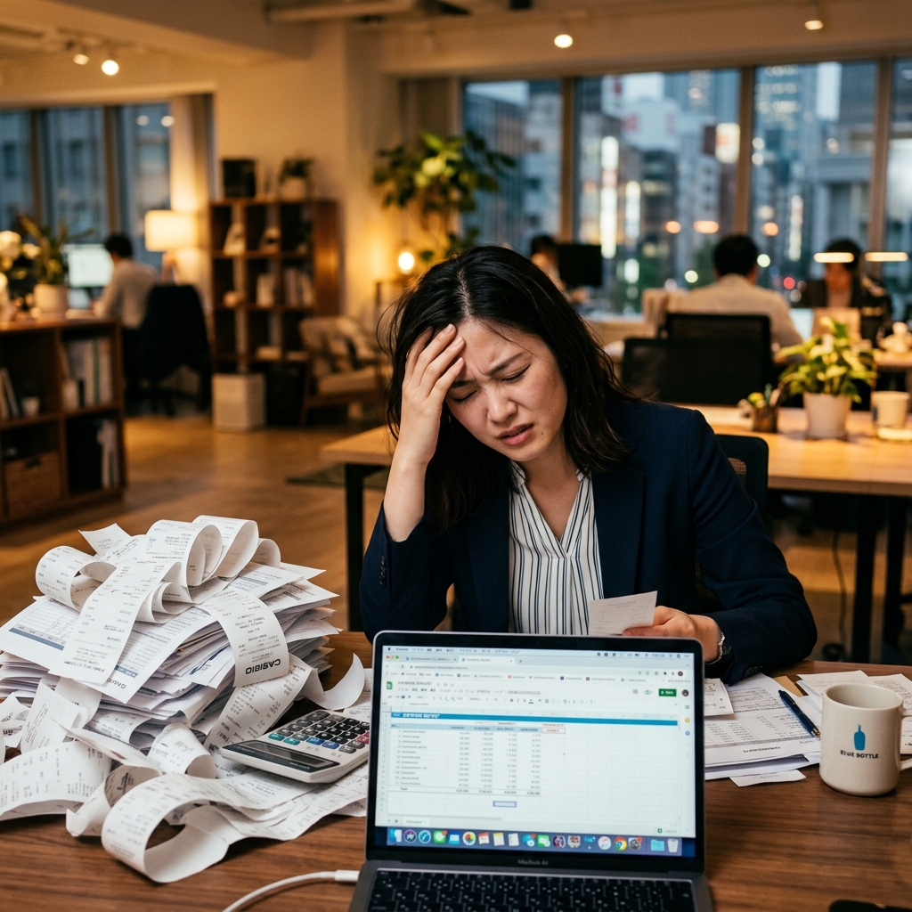 レシート処理に悩む人物